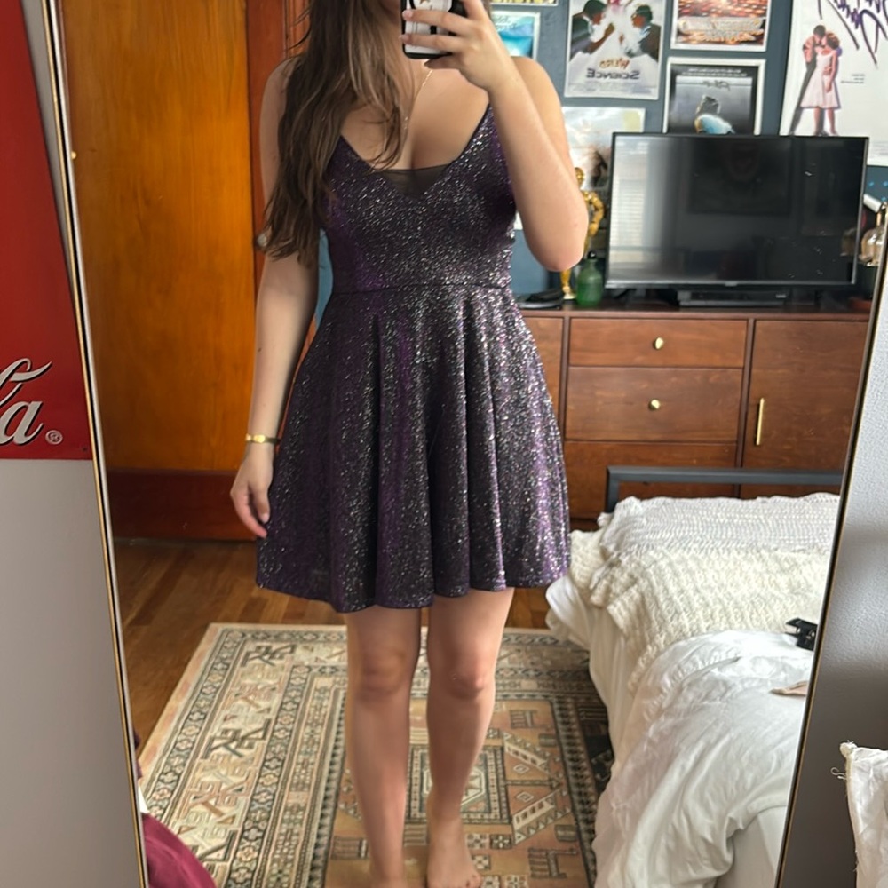 Windsor Purple Fit and Flare Mini Dress Sweetheart Neckline